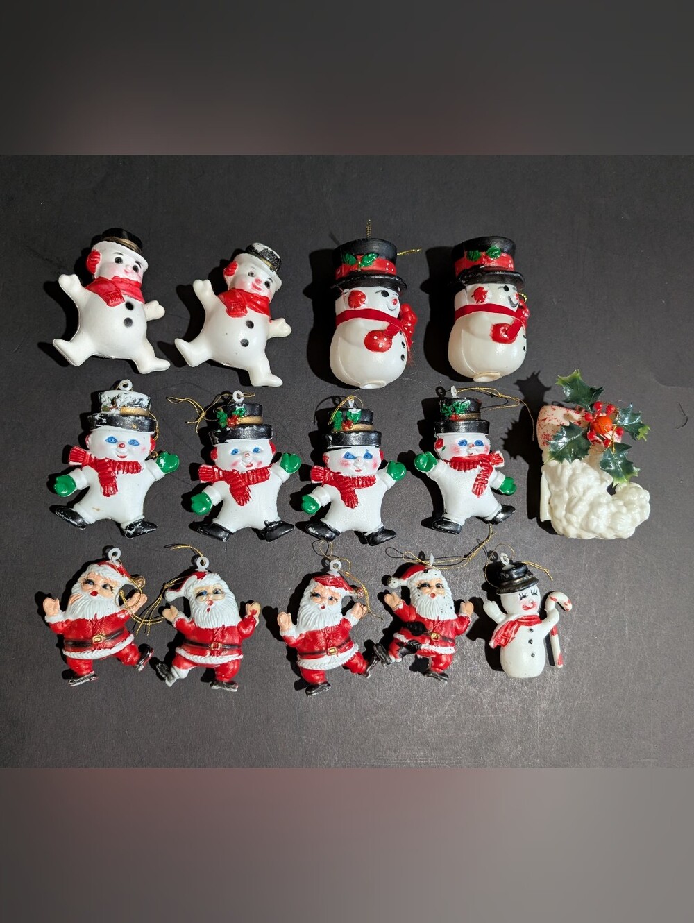 VTG Blow Mold Tree Ornaments Lot Of 14 Santa Snowman Stocking